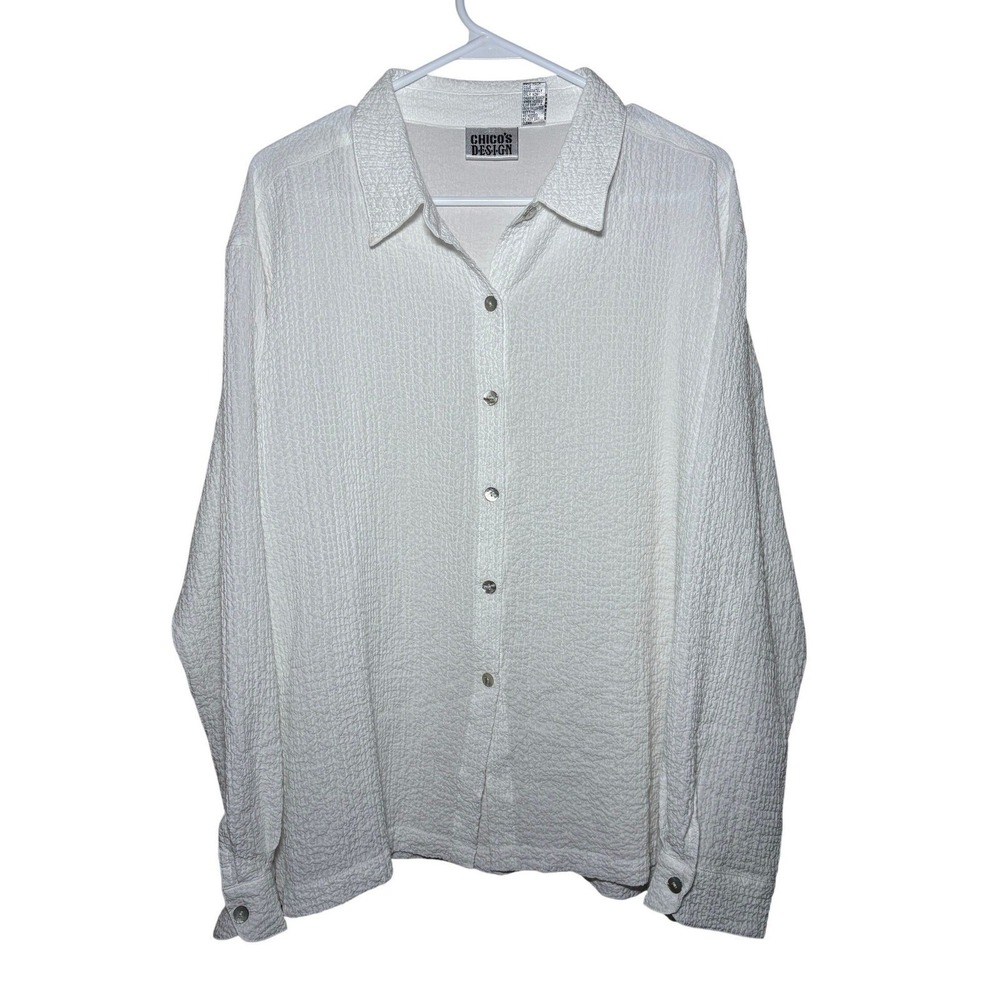 Chico's Design Casual White Long Sleeve Button-Up Shirt Womens US Size XL/16